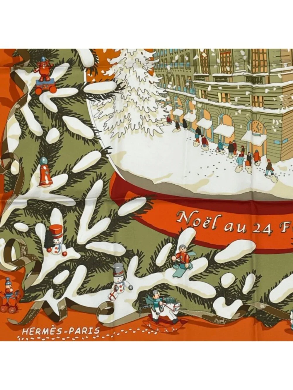 Hermes Carre 90 Noel Au 24 Faubourg Christmas At 24 Silk Scarf Orange